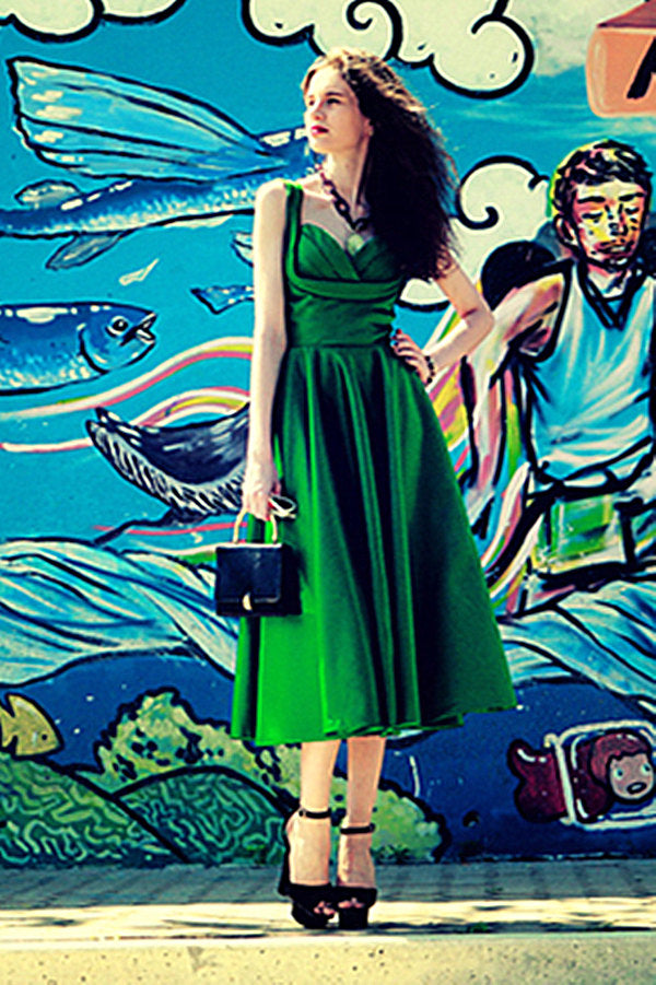 A-line Sweetheart Tea Length Chiffon Sleeveless Prom Dress-Ballbella