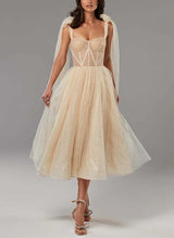 A-Line Sweetheart Tulle Homecoming Dresses With Bow(s)/Rhinestone-Ballbella