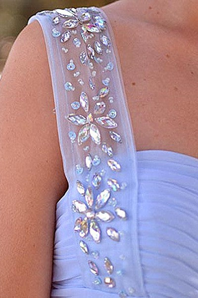 A-Line Sweetheart Wide Strap Floor Length Chiffon Rhinestone Prom Dress