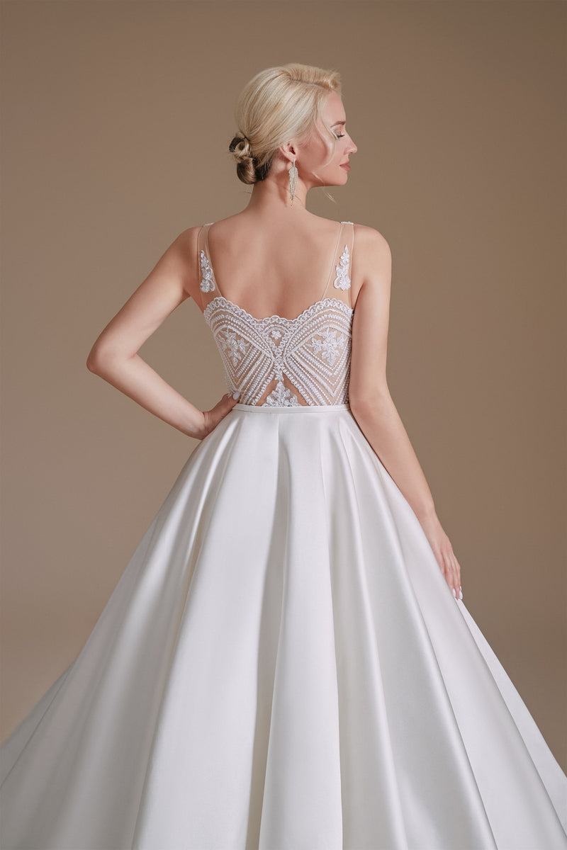 A Line V Neck Floor Length Applique Wedding Dress | Ballbella Design, US2 A Line V Neck Floor Length Applique Wedding Dress | Ballbella Design, US2