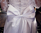 A-line V-neck Floor Length Chapel Charmuse Applique Bow Wedding Dress-Ballbella