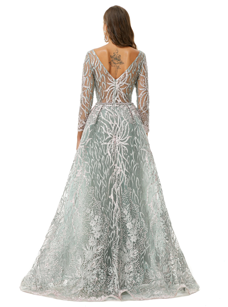 A-line V-neck Floor-length Long Sleeve Open Back Appliques Lace Prom D Ballbella A-line V-neck Floor-length Long Sleeve Open Back Appliques Lace Prom D Ballbella