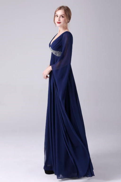 A-Line V-Neck Floor Length Long Sleeves Backless Sequined Mother's Dress A-Line V-Neck Floor Length Long Sleeves Backless Sequined Mother's Dress