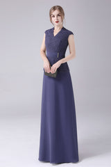 A-Line V-neck Floor Length Sleeveless Vintage mother's dress-Ballbella