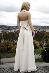 A-line V-neck Halt Floor Length Chiffon Rhinestone Evening Dress-Ballbella