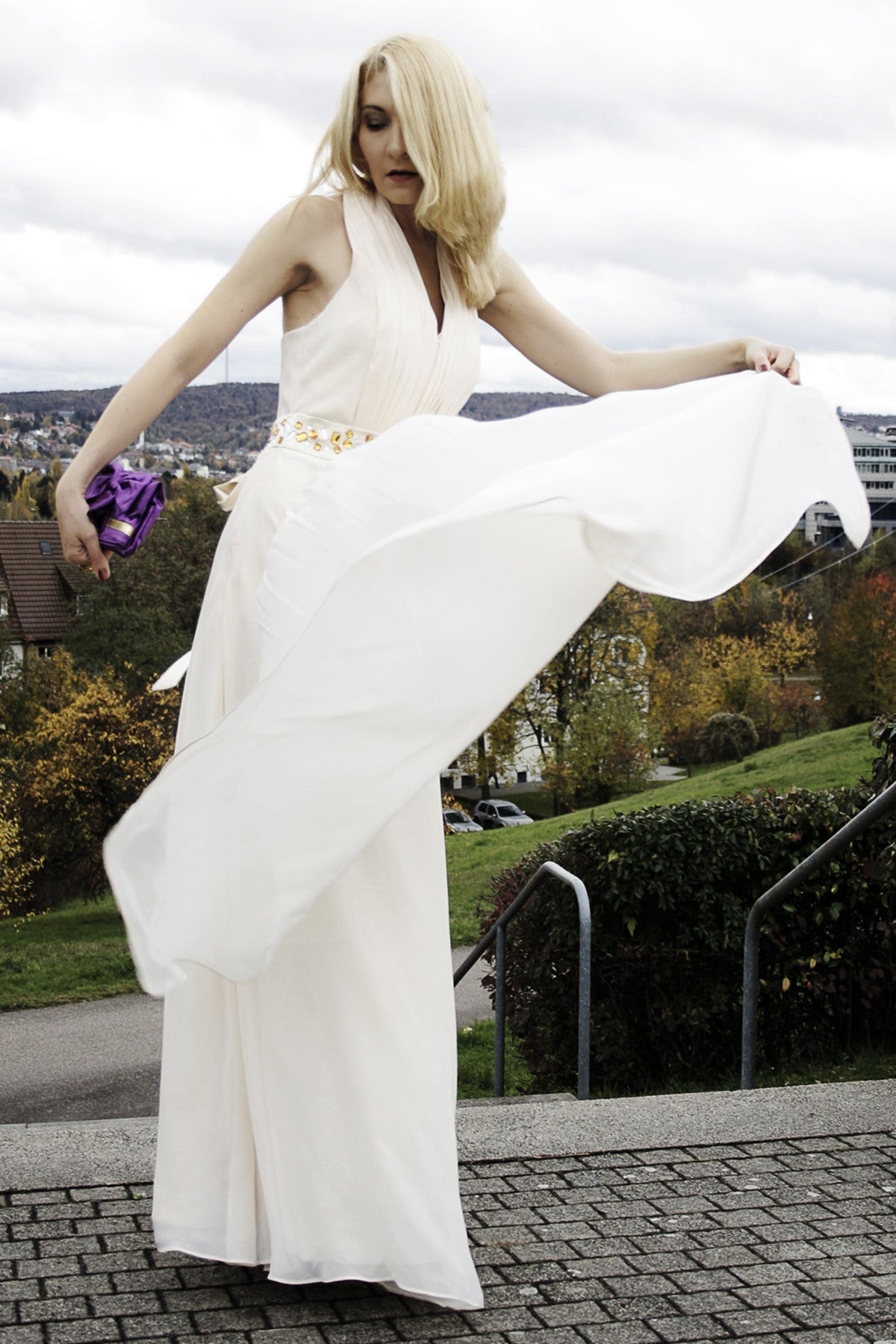 A-line V-neck Halt Floor Length Chiffon Rhinestone Evening Dress A-line V-neck Halt Floor Length Chiffon Rhinestone Evening Dress