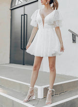 A-Line V-Neck Short Sleeves Short/Mini Sequined Homecoming Dresses-Ballbella