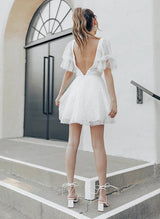 A-Line V-Neck Short Sleeves Short/Mini Sequined Homecoming Dresses-Ballbella
