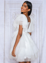 A-Line V-neck Short Sleeves Short/Mini Tulle Homecoming Dresses-Ballbella
