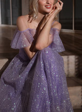 A-Line V-Neck Short Sleeves Tea-Length Homecoming Dresses-Ballbella