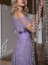 A-Line V-Neck Short Sleeves Tea-Length Homecoming Dresses-Ballbella