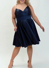 A-Line V-Neck Silk Like Satin(Non-Stretch) Homecoming Dresses-Ballbella