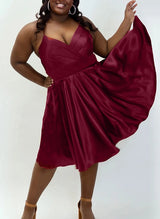 A-Line V-Neck Silk Like Satin(Non-Stretch) Homecoming Dresses-Ballbella
