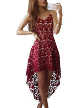 A-Line V-Neck Sleeveless Asymmetrical Lace Homecoming Dresses-Ballbella
