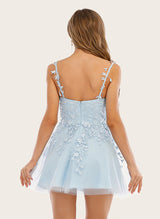 A-Line V-Neck Sleeveless Lace Short/Mini Homecoming Dress With Appliques Lace-Ballbella