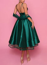 A-Line V-Neck Sleeveless Satin/Tulle Homecoming Dresses With Pockets-Ballbella