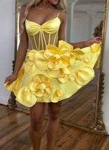A-Line V-Neck Sleeveless Short/Mini Homecoming Dresses With Flower(s)-Ballbella