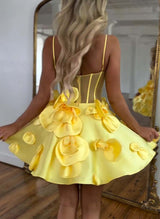 A-Line V-Neck Sleeveless Short/Mini Homecoming Dresses With Flower(s)-Ballbella