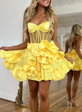 A-Line V-Neck Sleeveless Short/Mini Homecoming Dresses With Flower(s)-Ballbella