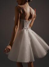 A-Line V-Neck Sleeveless Short/Mini Sequined Homecoming Dresses-Ballbella