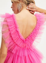 A-Line V-Neck Sleeveless Short/Mini Tulle Homecoming Dresses-Ballbella