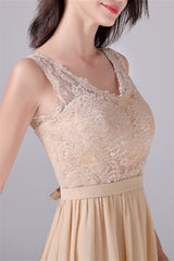 A-Line V-neck strap Lace Backless sleeveless Knee Length mother's dress-Ballbella