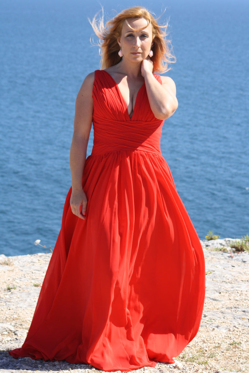A-Line V-Neck Wide Straps Sleeveless Floor Length Chiffon Evening Dress A-Line V-Neck Wide Straps Sleeveless Floor Length Chiffon Evening Dress