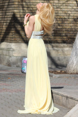 A-line Wide Strap V-neck Floor Length Chiffon Paillette Backless Prom Dress-Ballbella