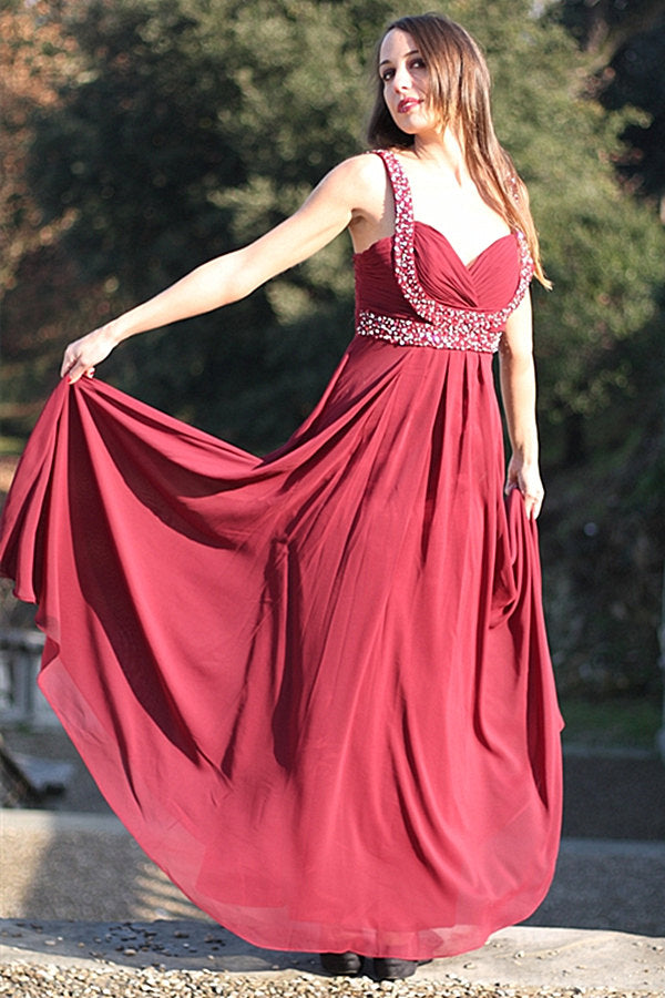white christmas dresses A-line Wide Strap V-neck Floor Length Chiffon Rhinestone Prom Dress –  Ballbella