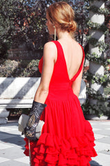 A-line Wide Strap V-neck Knee Length Chiffon Multi Layer Prom Dress-Ballbella