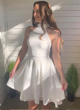 A-Line/Princess Halter Sleeveless Satin Short/Mini Homecoming Dress With Ruffle-Ballbella