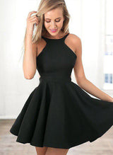 A-Line/Princess Scoop Neck Satin Short/Mini Homecoming Dresses With Ruffle-Ballbella
