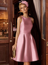 A-Line/Princess Scoop Neck Satin Sleeveless Knee-Length Homecoming Dresses With Pockets-Ballbella
