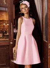A-Line/Princess Scoop Neck Satin Sleeveless Knee-Length Homecoming Dresses With Pockets-Ballbella