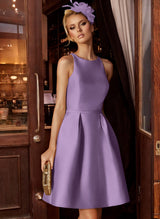A-Line/Princess Scoop Neck Satin Sleeveless Knee-Length Homecoming Dresses With Pockets-Ballbella
