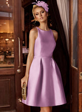 A-Line/Princess Scoop Neck Satin Sleeveless Knee-Length Homecoming Dresses With Pockets-Ballbella