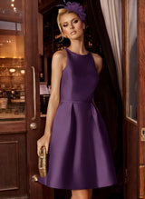 A-Line/Princess Scoop Neck Satin Sleeveless Knee-Length Homecoming Dresses With Pockets-Ballbella