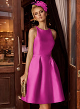 A-Line/Princess Scoop Neck Satin Sleeveless Knee-Length Homecoming Dresses With Pockets-Ballbella