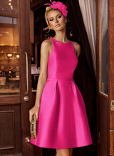 A-Line/Princess Scoop Neck Satin Sleeveless Knee-Length Homecoming Dresses With Pockets-Ballbella
