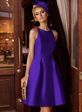 A-Line/Princess Scoop Neck Satin Sleeveless Knee-Length Homecoming Dresses With Pockets-Ballbella
