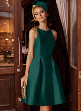 A-Line/Princess Scoop Neck Satin Sleeveless Knee-Length Homecoming Dresses With Pockets-Ballbella