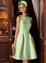 A-Line/Princess Scoop Neck Satin Sleeveless Knee-Length Homecoming Dresses With Pockets-Ballbella