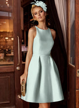 A-Line/Princess Scoop Neck Satin Sleeveless Knee-Length Homecoming Dresses With Pockets-Ballbella