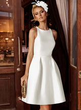 A-Line/Princess Scoop Neck Satin Sleeveless Knee-Length Homecoming Dresses With Pockets-Ballbella