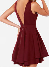 A-Line/Princess Scoop Neck Sleeveless Jersey Short/Mini Homecoming Dresses With Ruffle-Ballbella