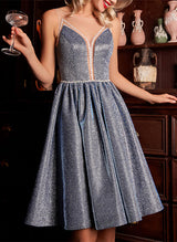 A-Line/Princess Sleeveless Knee-Length V-Neck Jersey Homecoming Dresses with sequins-Ballbella