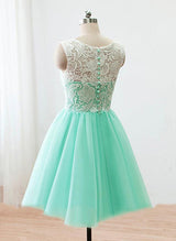 A-Line/Princess Sleeveless Scoop Neck Short/Mini Tulle Homecoming Dress With Lace-Ballbella