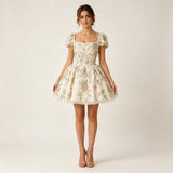 Elegant Square Short Sleeves Homecoming Dresses Mini With Zipper Criss-Cross Back