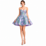 Pretty Purple Sweetheart Strapless Sleeveless Homecoming Dresses Mini With Lace-Up back
