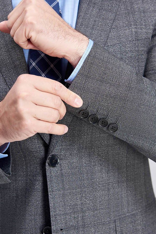 Advanced Grey Plaid Mens Suits for Business Peak Lapel Bespoke